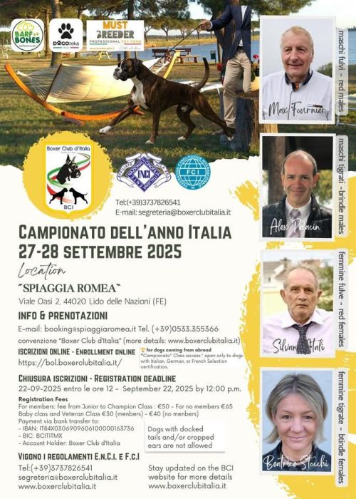Campionato dell’Anno del Boxer Club d’Italia – 27/28 Settembre 🗓️